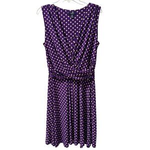 Chaps Purple Polka Dot Dress Sz XL women flare stretch women dress